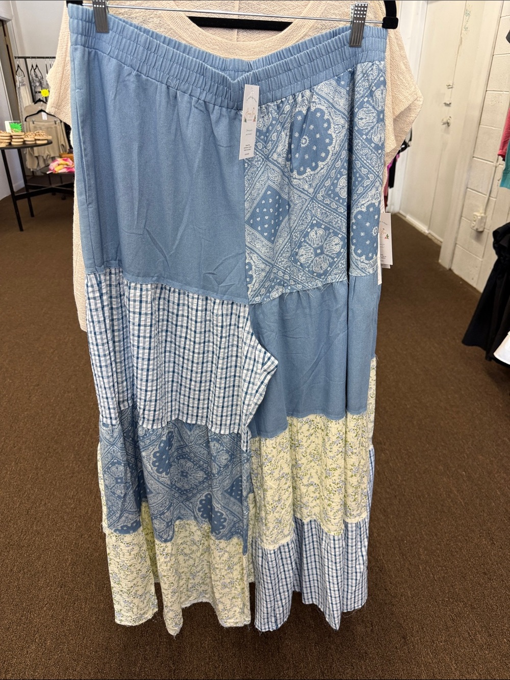 Patchwork Wide-Leg Jumpsuit in Light Blue